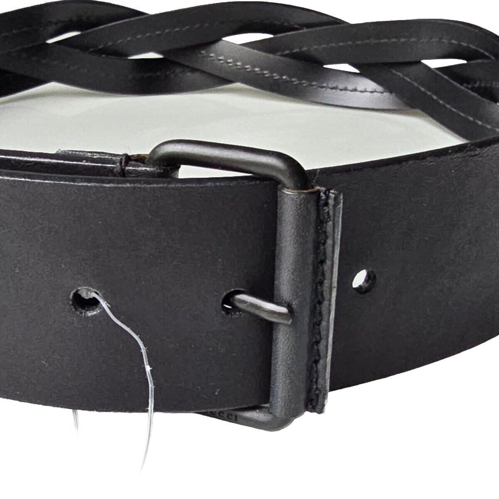 Gucci Black Belt Square Buckle Braided Size 75 Cm 30